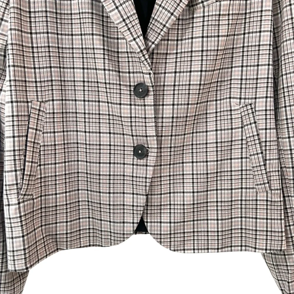 We the Free People Cali Plaid blazer M black grey pink Boxy Single Breasted - Picture 9 of 15